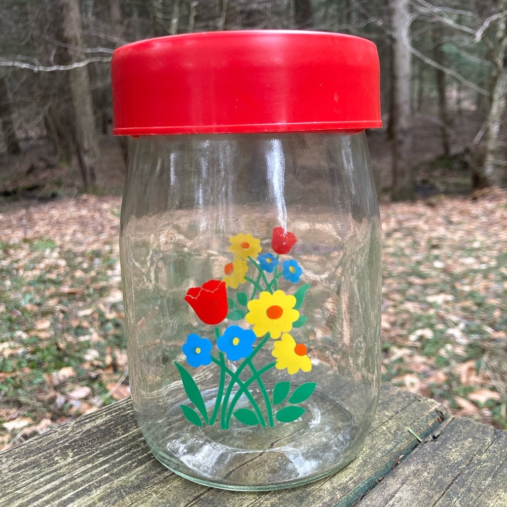Vintage Carlton Glass 1 Liter Flowers Storage Jar